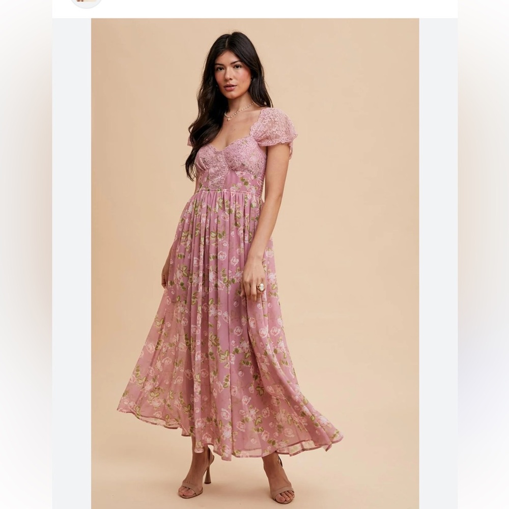 In Loom Purple Floral Lace Maxi Dress